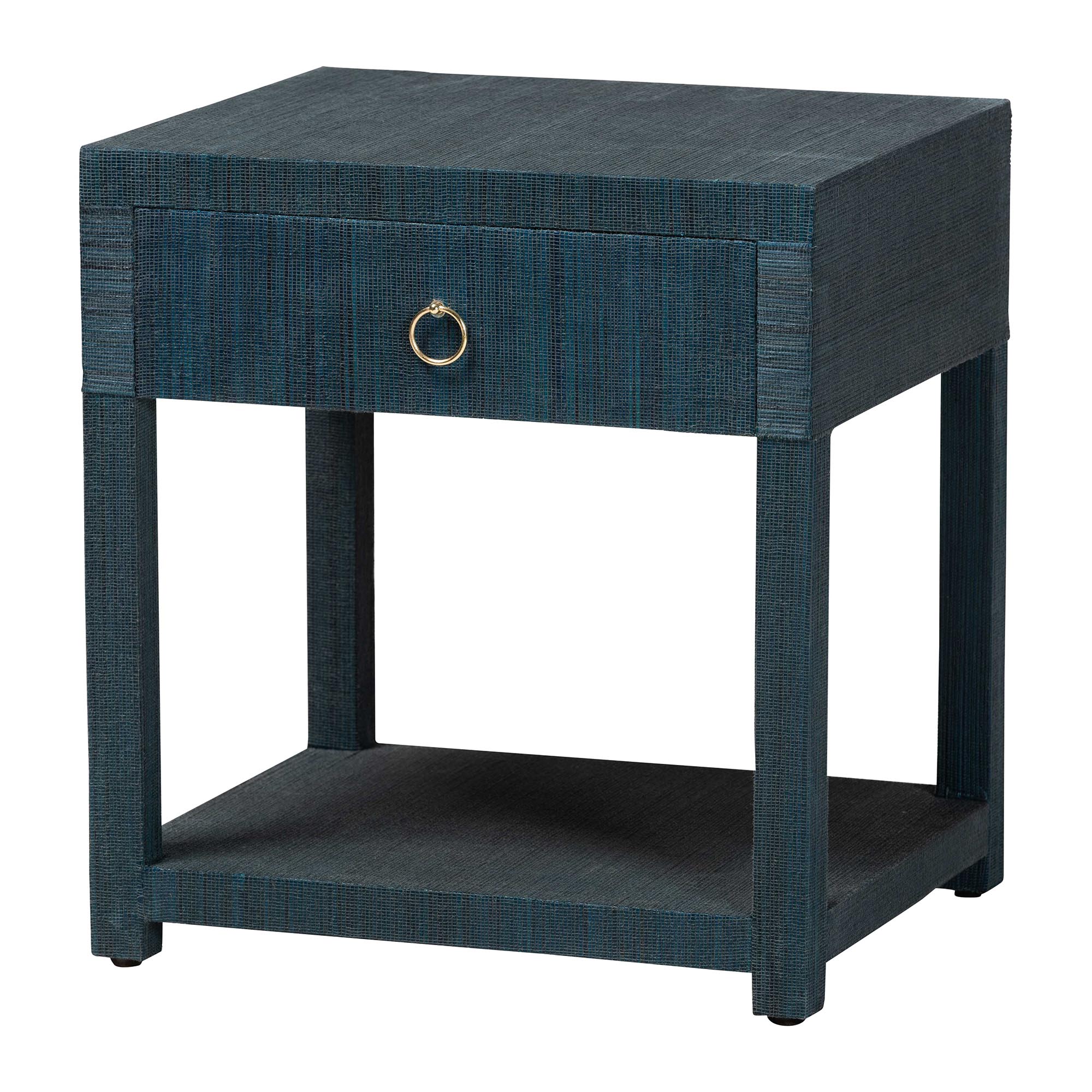 bali & pari Nata Grasscloth Nightstand with Drawer and Open Shelf, Indigo